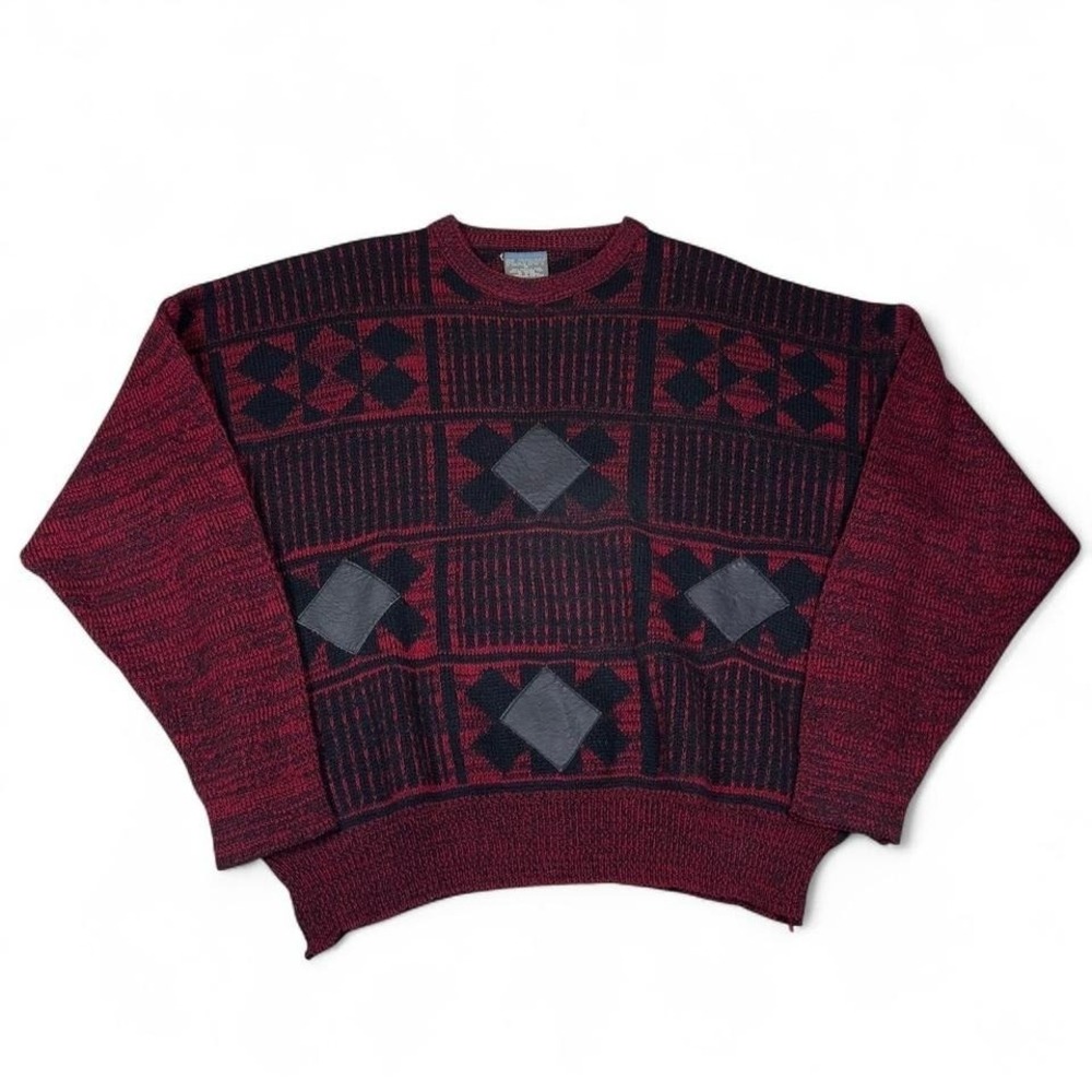 Playboy Sweater Unisex XL‎ Red Black Acrylic Vintage Knit Argyle